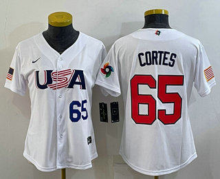 Women%27s USA Baseball #65 Nestor Cortes Number 2023 White World Classic Stitched Jerseys->2023 world baseball classic->MLB Jersey